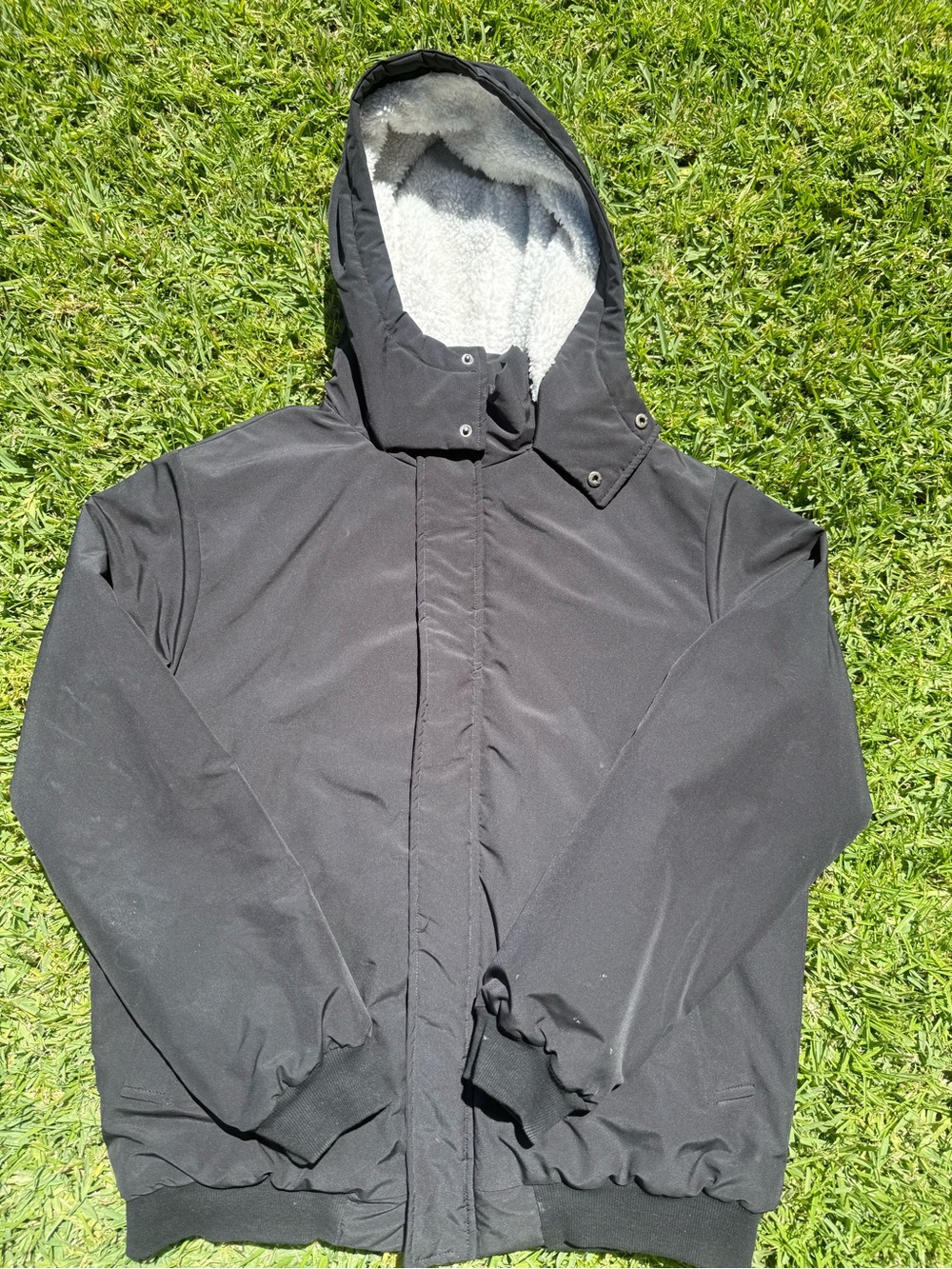 Shein Men's Zip-Up Hooded Sherpa-Lined Puffer Jacket Size Large Color Black